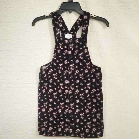 Children's Place Girl's Corduroy Jumper Dress, Black w/Pink Floral, Size 10 - Picture 1 of 14